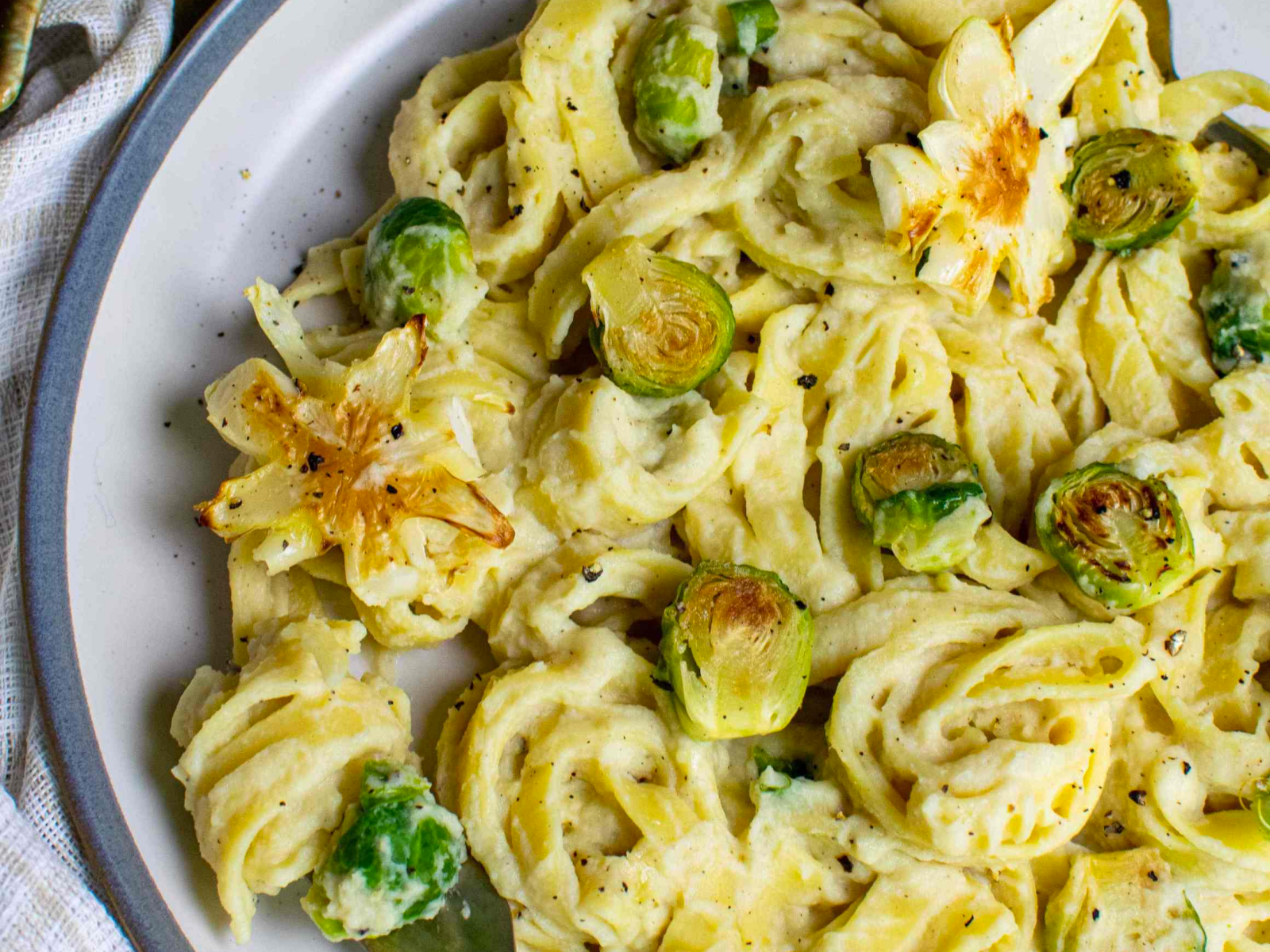 Brussels Sprout Alfredo Pasta