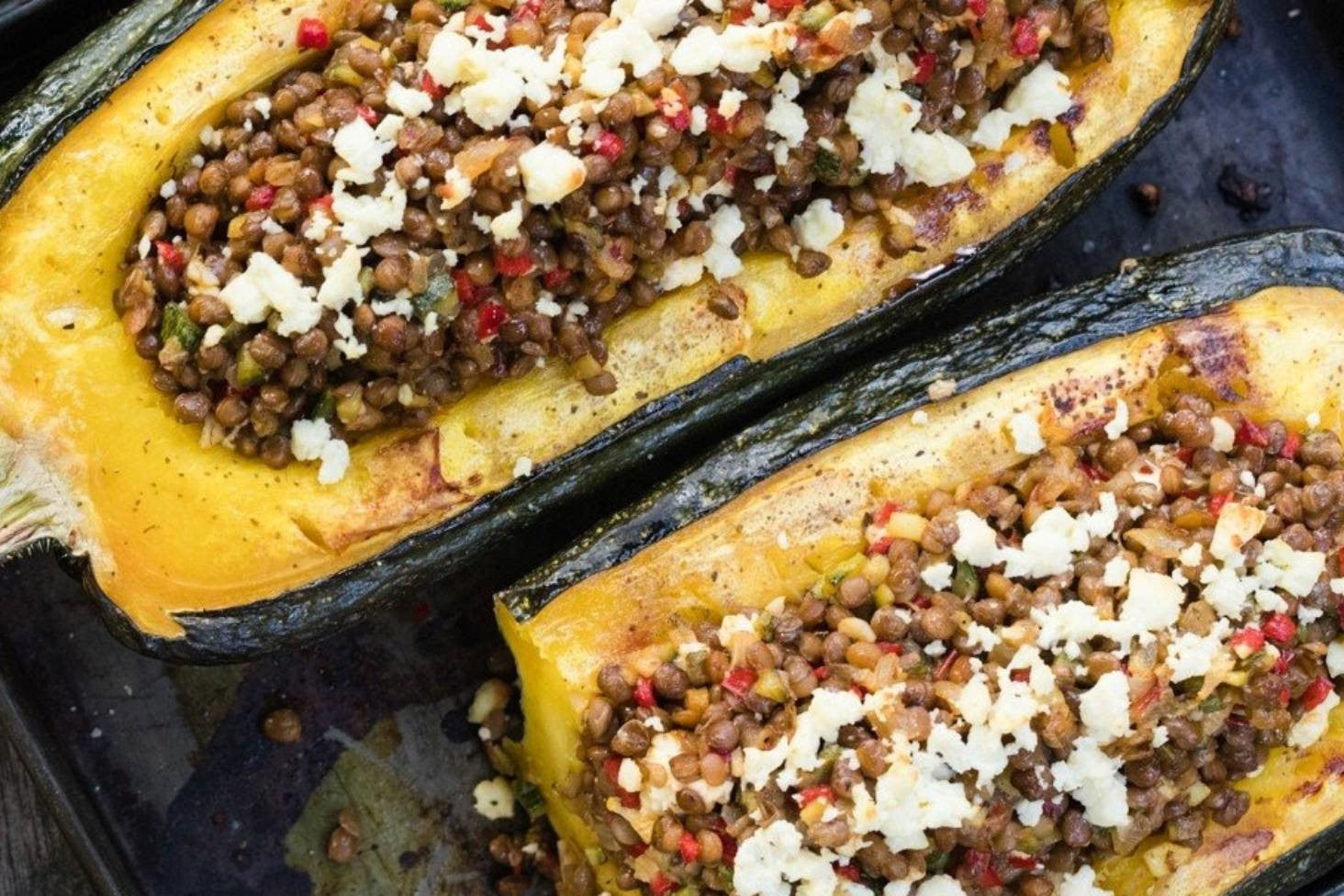 Tomato, Lentil & Feta Stuffed Kamokamo