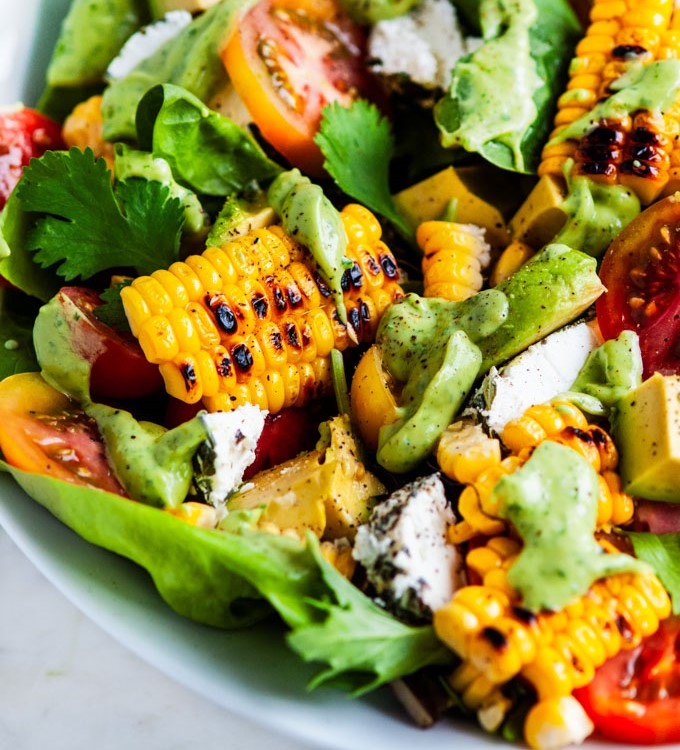 Charred Sweetcorn, Tomato & Lettuce in a Balsamic vinaigrette