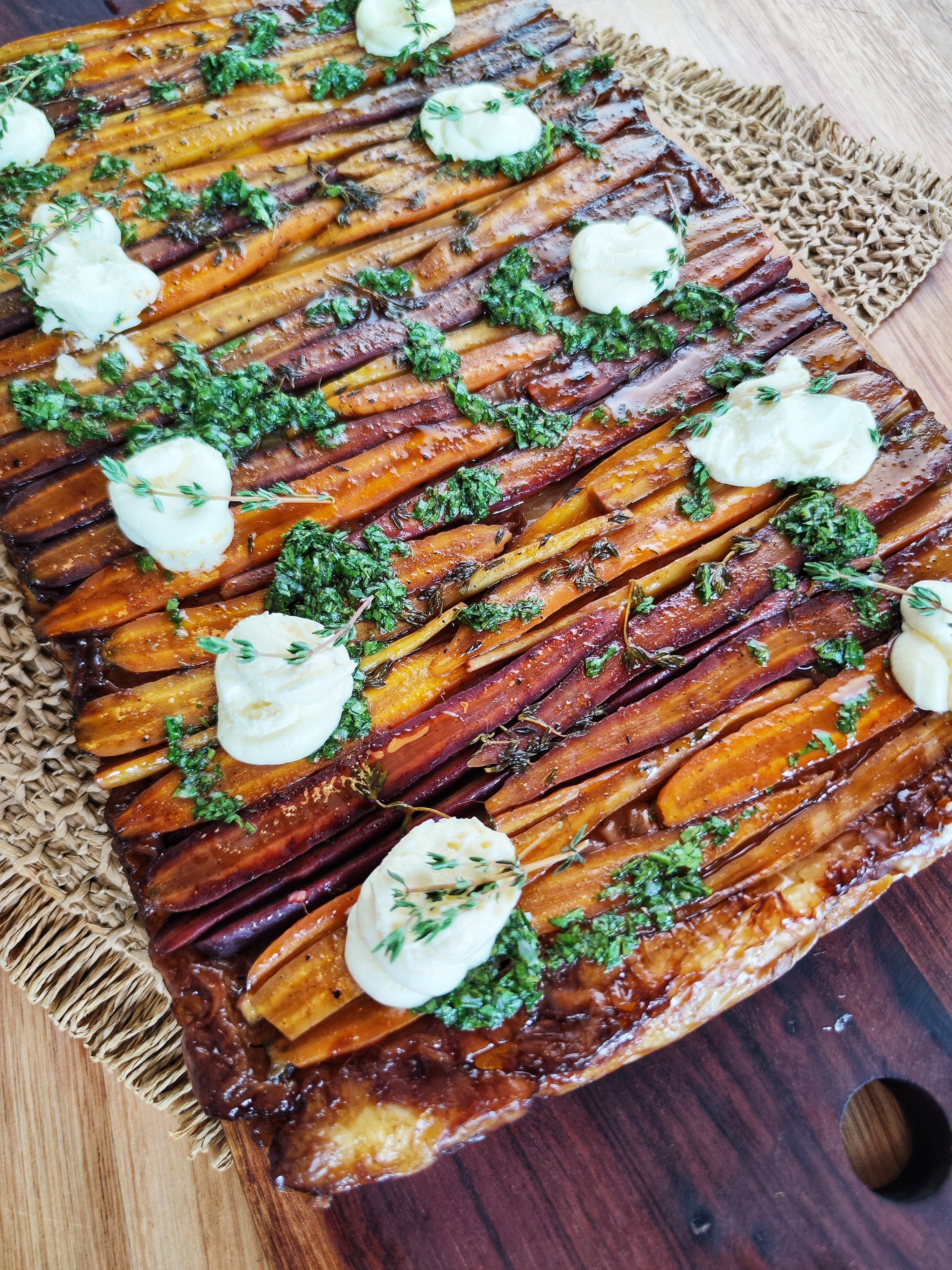 Carrot Tarte Tatin with Carrot Top Salsa Verde & Feta