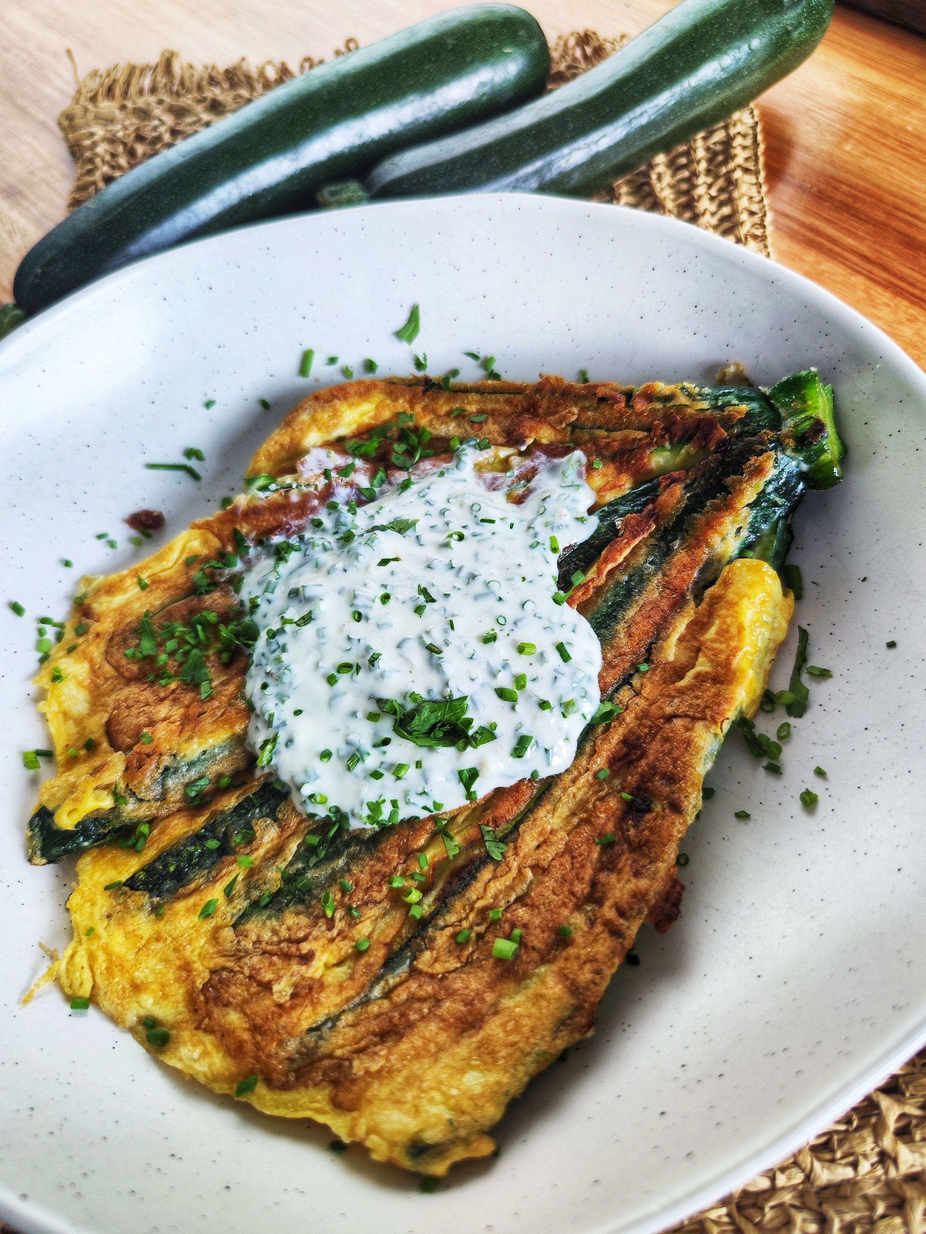 Courgette Omelette (Tortang Talong Twist) with Yoghurt & Chives