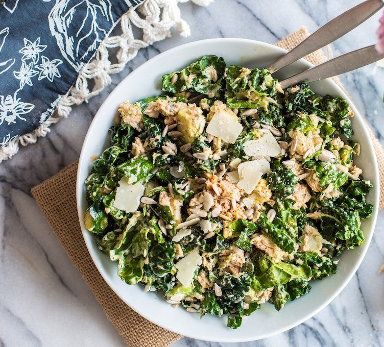Kale Salad with Parmesan, Almonds & Caesar Dressing