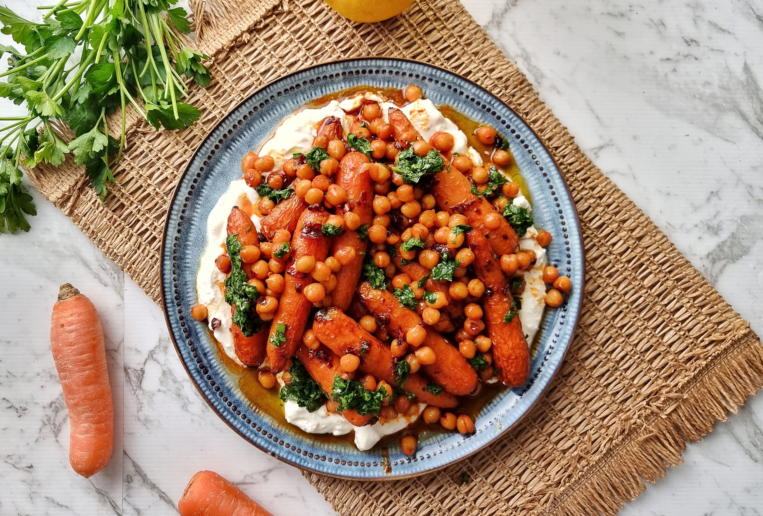 moroccan spiced carrots, crispy chickpeas, feta yoghurt misfit garden recipe new zealand wonky vege subscription box