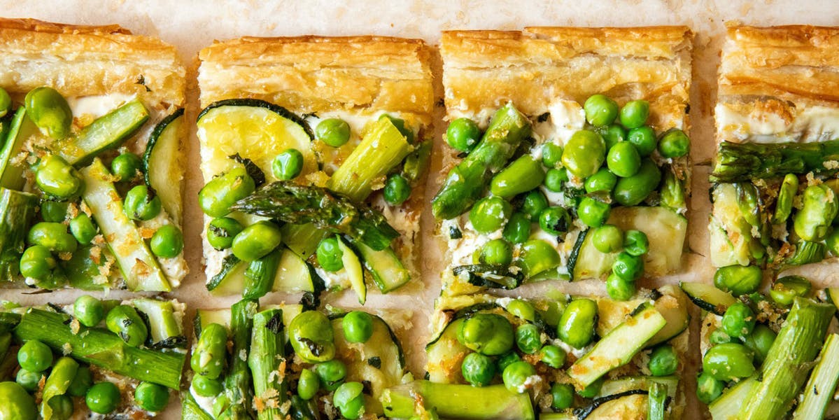 Asparagus, Broad Bean and Ricotta tart