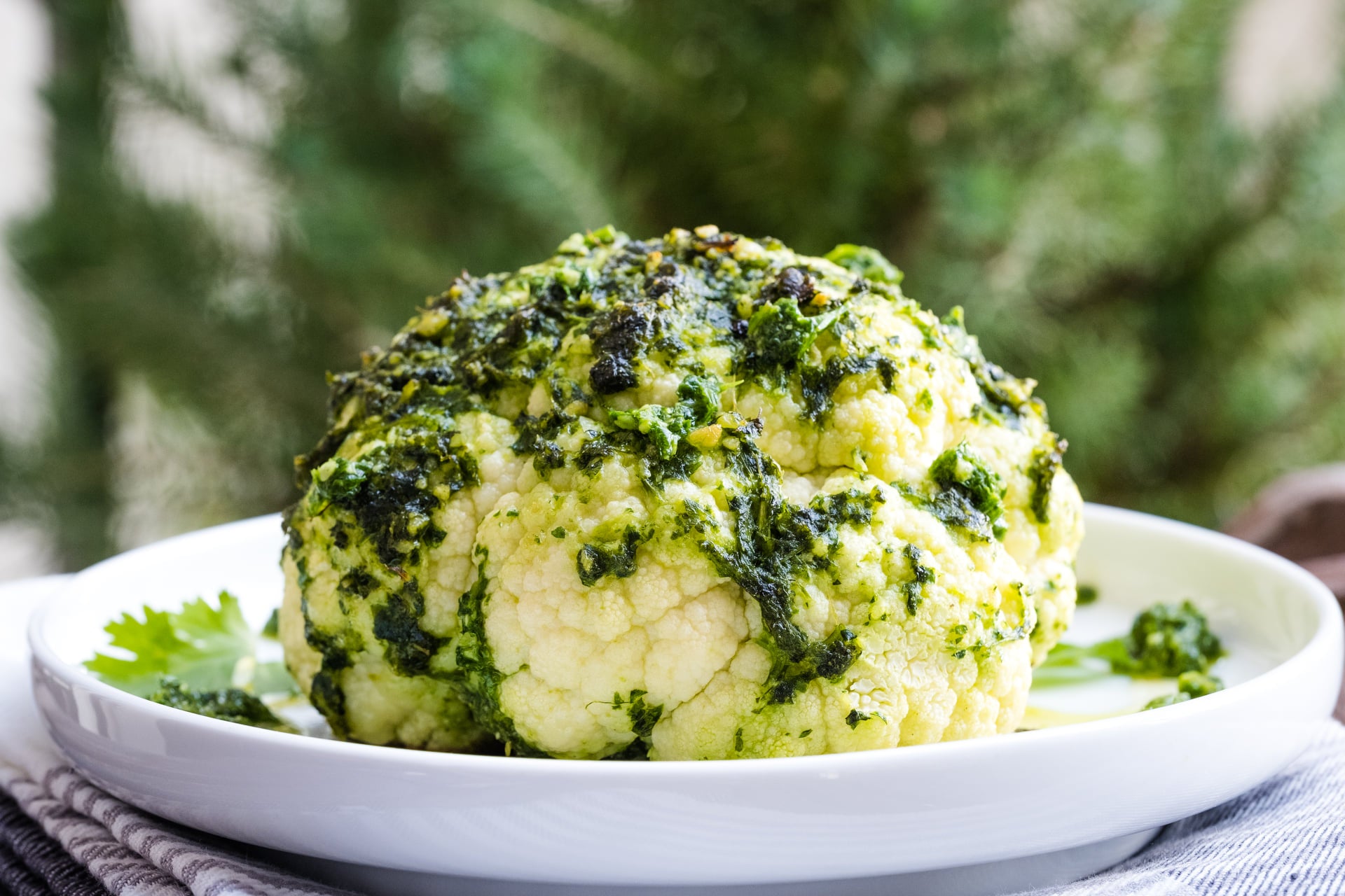 Whole Roasted Pesto Cauliflower
