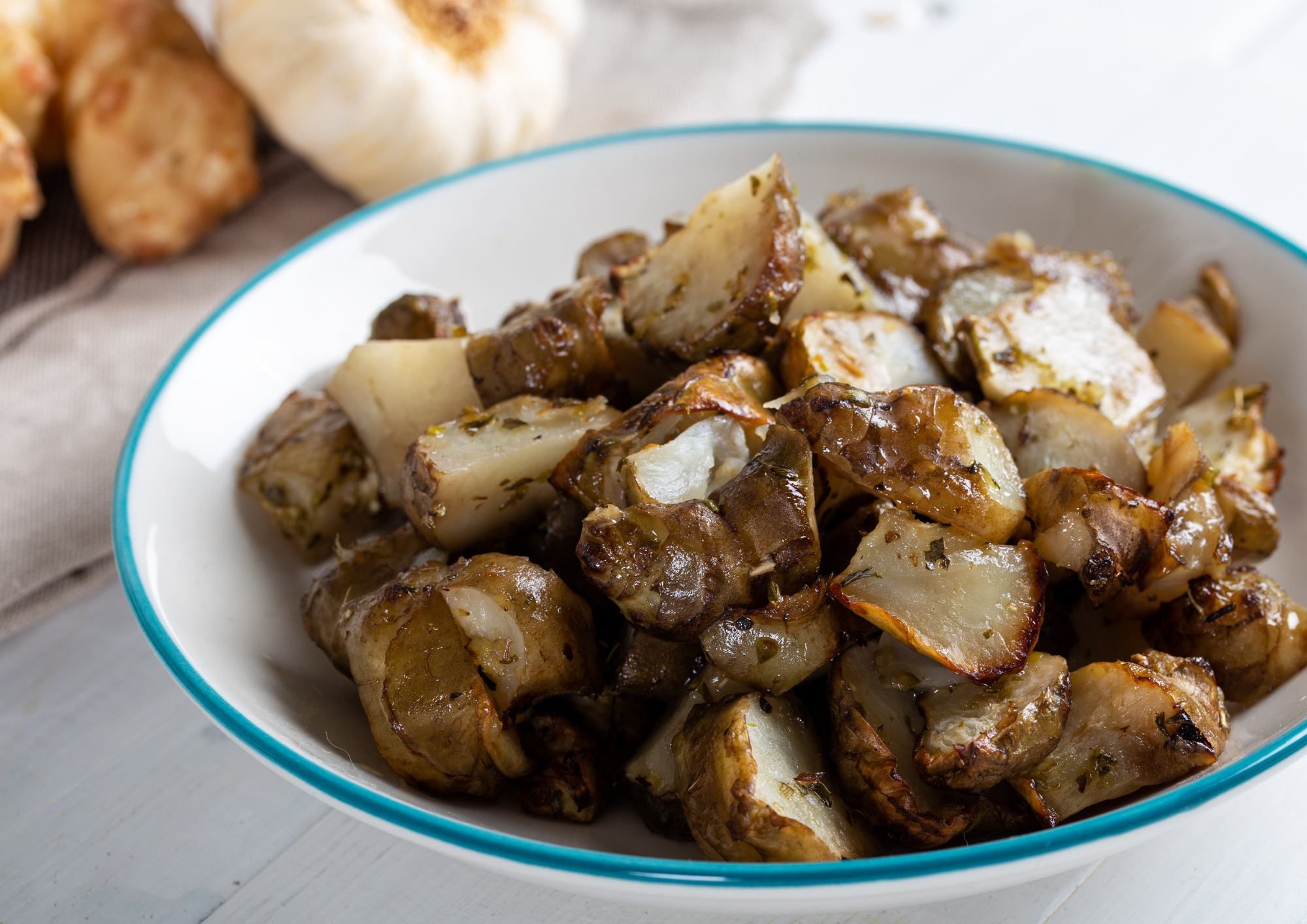 Roasted Jerusalem Artichokes with Garlic Butter & Feta