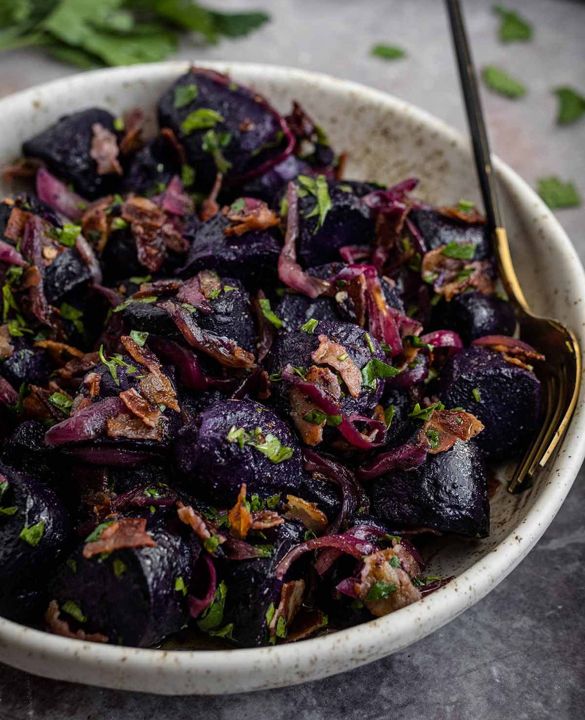 Baby Purple Potatoes with Garlic & White Wine