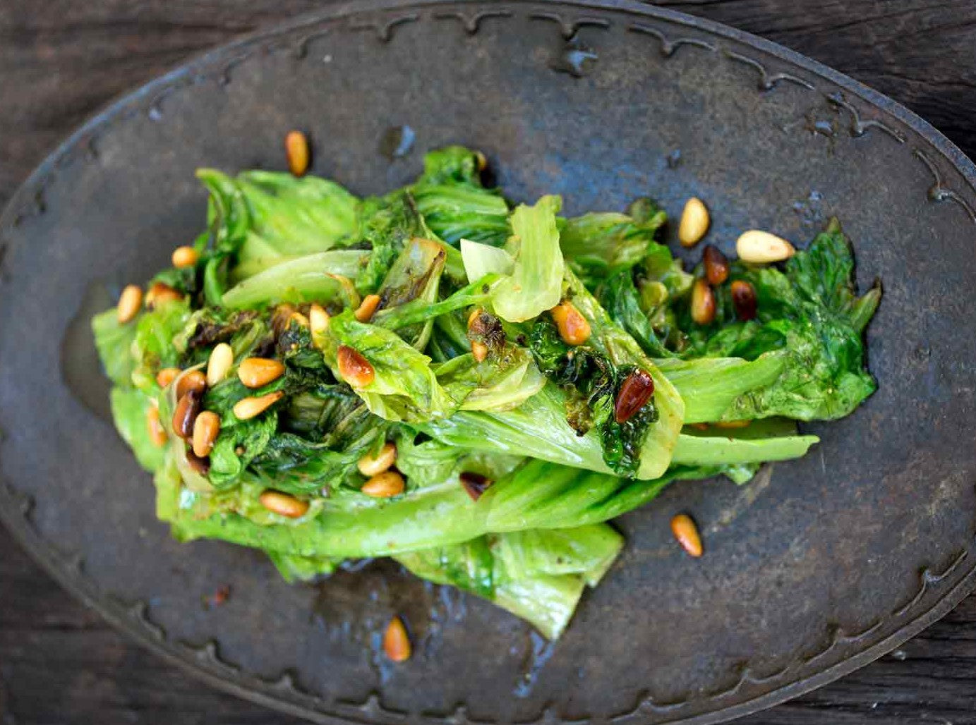 Sauteed Cos Lettuce with Pinenuts