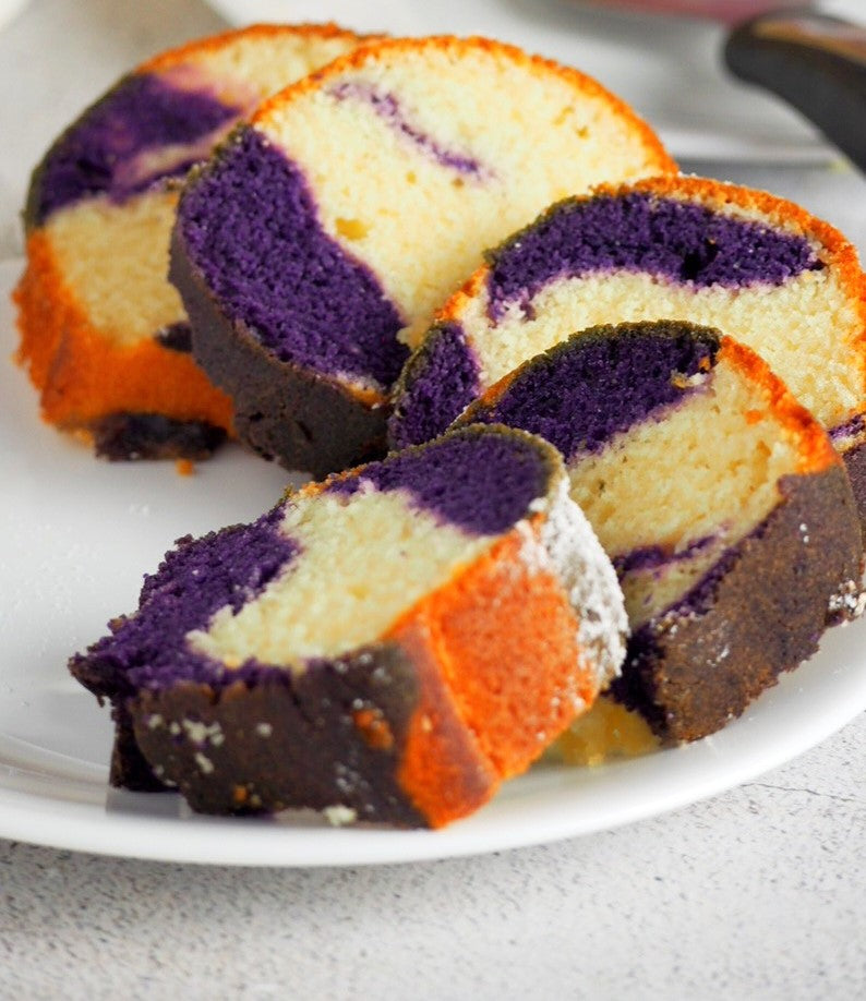 Purple Kumara and Vanilla Marble Cake (eggless)
