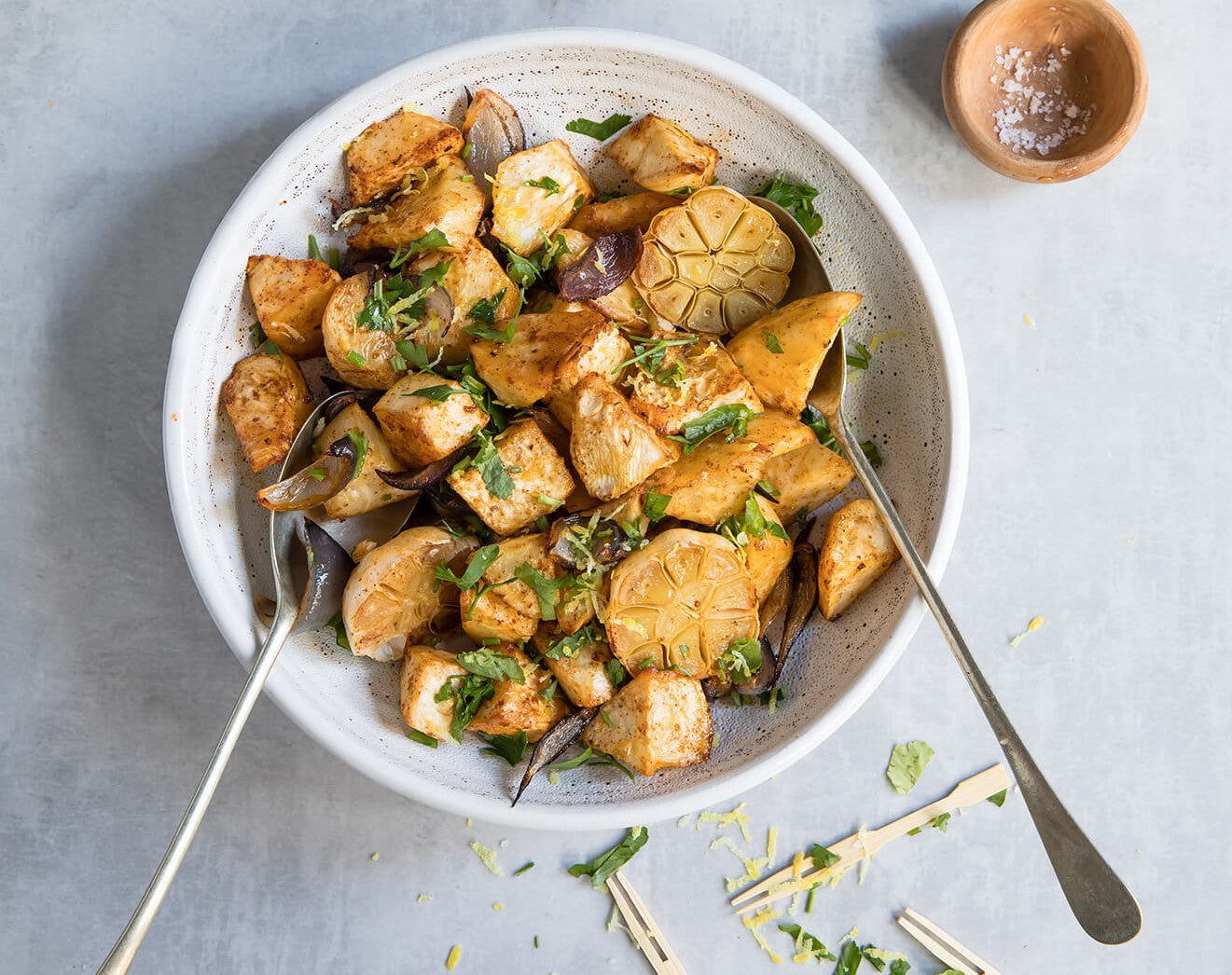 Roasted Yacon, Feta and Chilli salad